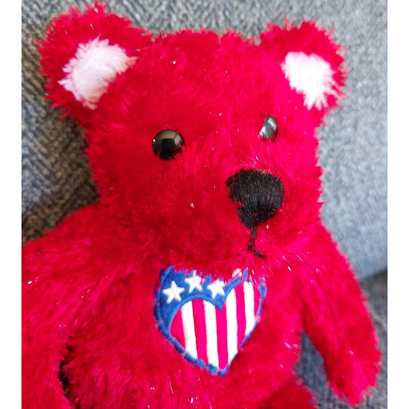 Sparkles Patriotic Teddy Bear Plush 11" Heart American Flag Red White Blue - Picture 2 of 8